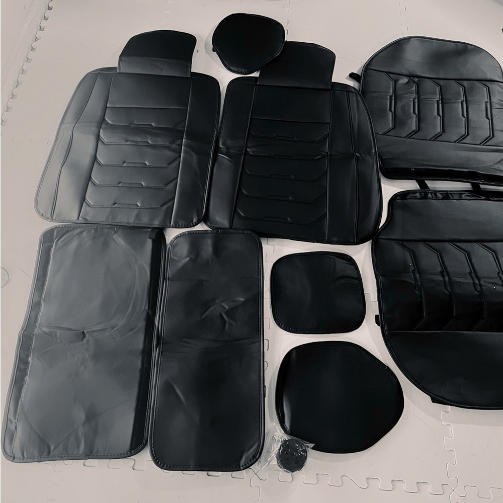 Car Seat Covers Full Set in Solid Black, Front and Rear Split Bench Seat Covers